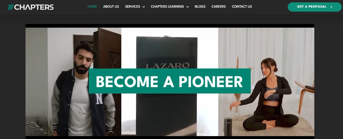 screenshot fo the home page for Chapters showing an embedded video