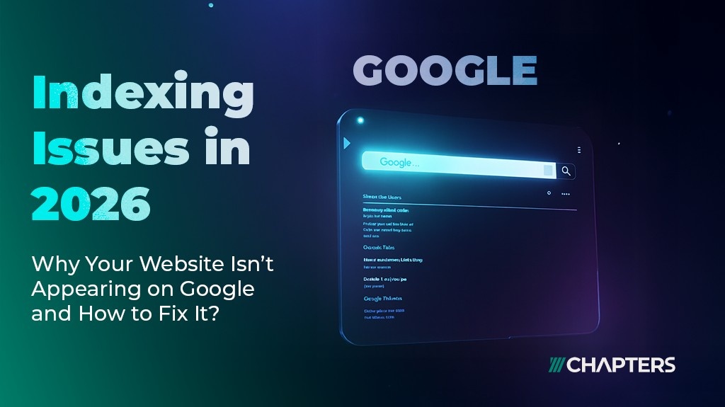 indexing issues in 2026 text written next to a google search illustration with Google written above it