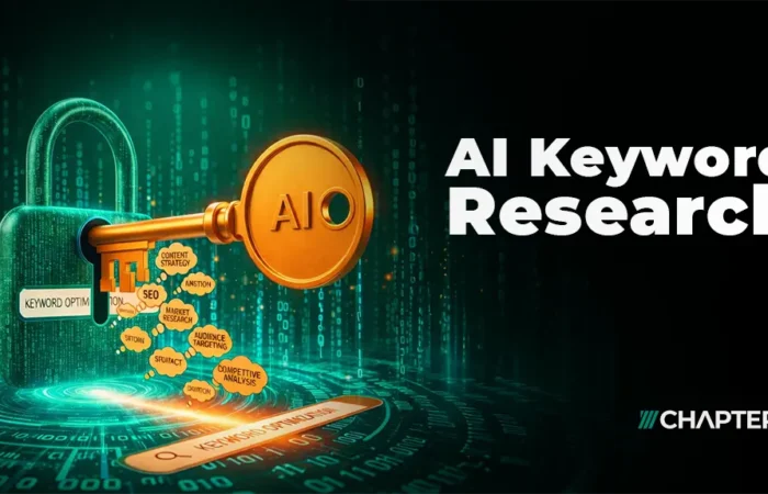 cover image for a blog about "AI keyword research" depicting a key inside a lock.